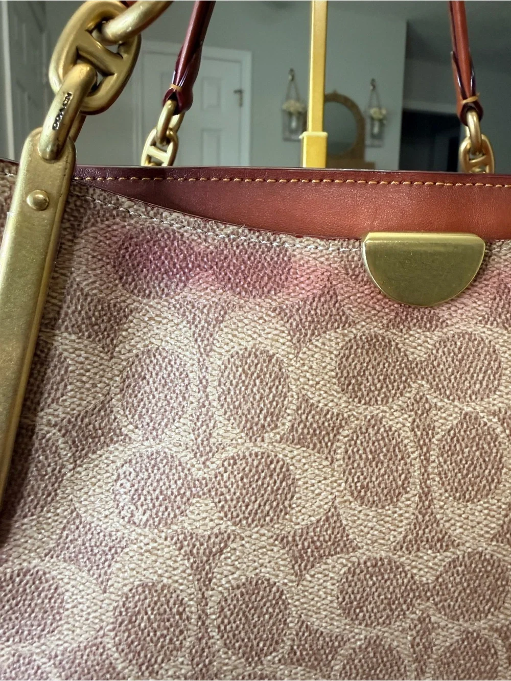 Coach Dreamer Brown Signature Canvas Satchel with Saddle Leather Trim